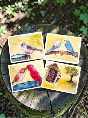 12 Notecards Watercolor Backyard Birds Series 4.25 x 5.5